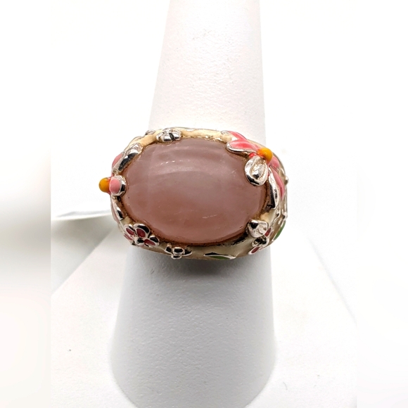 David Sigal Sterling Silver Rose Quartz Enamel Ring - Picture 1 of 6